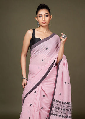 Pink Pure Cotton Saree With Blouse Piece