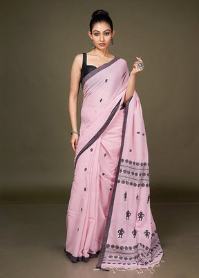 Pink Pure Cotton Saree With Blouse Piece