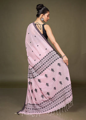 Pink Pure Cotton Saree With Blouse Piece