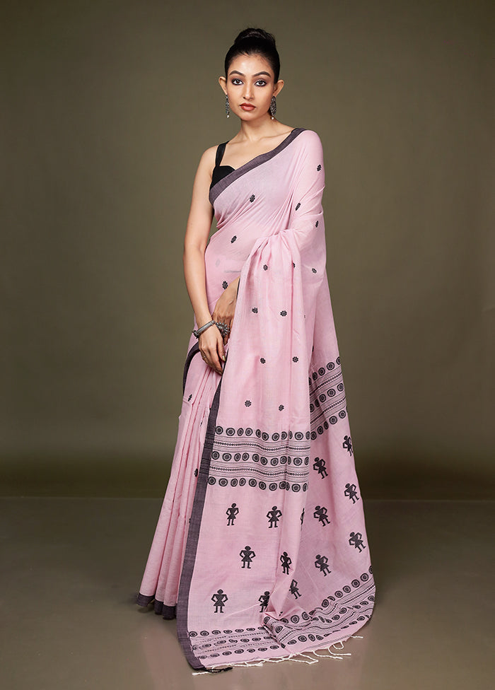 Pink Pure Cotton Saree With Blouse Piece