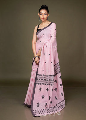 Pink Pure Cotton Saree With Blouse Piece