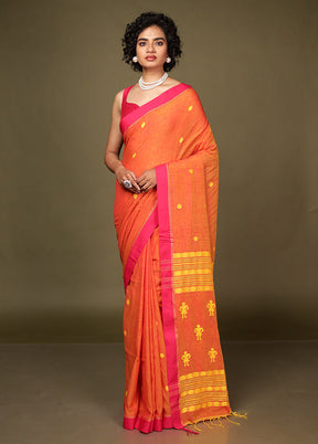Rust Pure Cotton Saree Without Blouse Piece