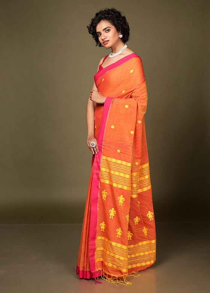 Rust Pure Cotton Saree With Blouse Piece