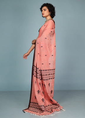 Pink Pure Cotton Saree With Blouse Piece