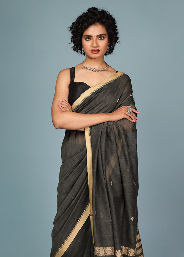 Black Pure Cotton Saree With Blouse Piece