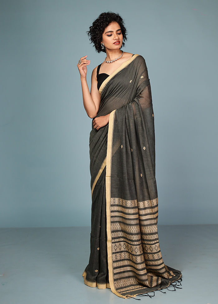 Black Pure Cotton Saree Without Blouse Piece