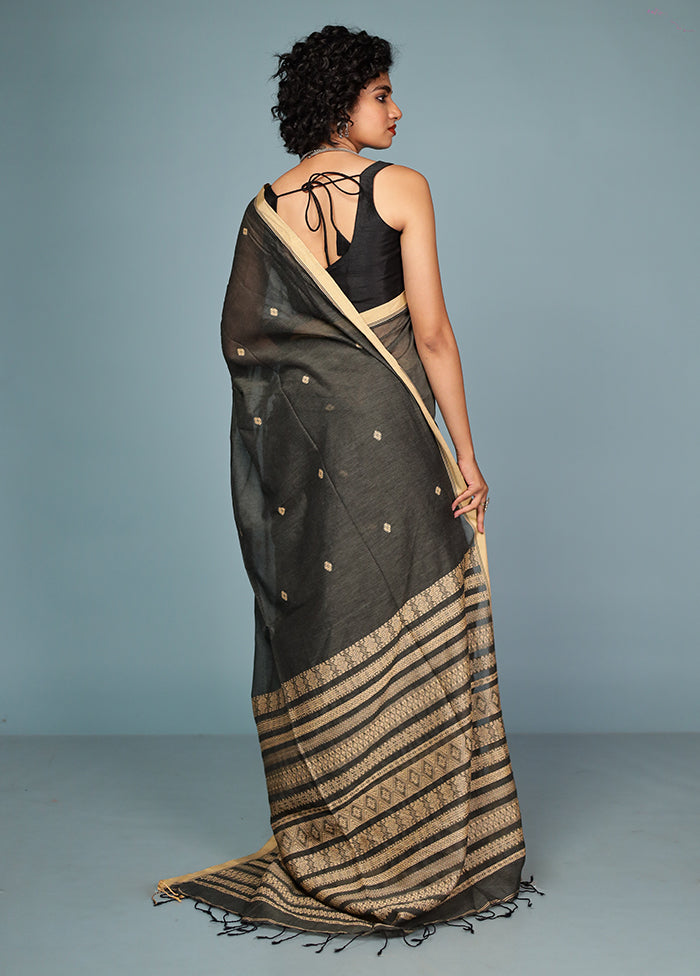 Black Pure Cotton Saree With Blouse Piece