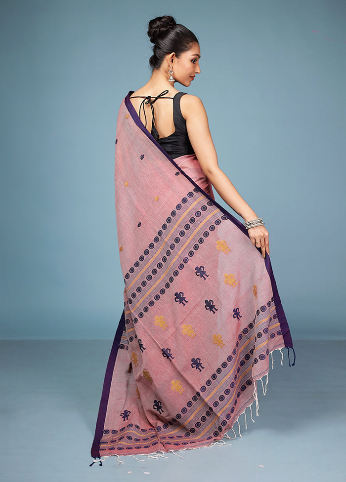 Pink Pure Cotton Saree With Blouse Piece