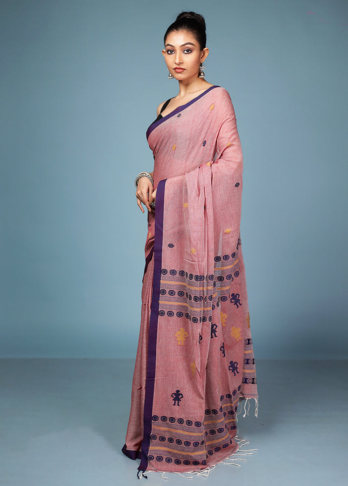Pink Pure Cotton Saree With Blouse Piece