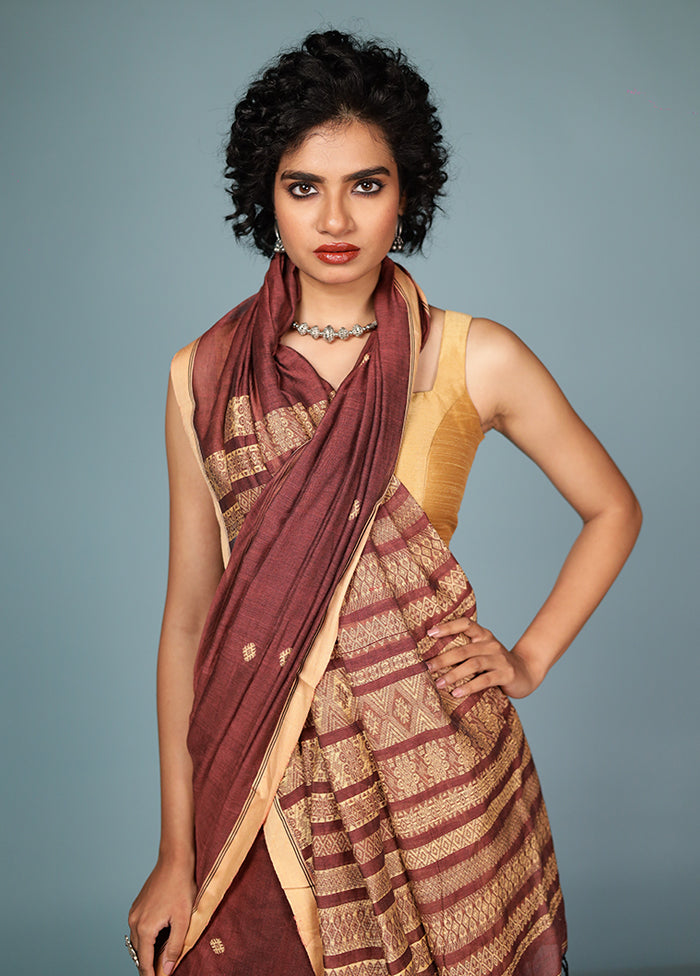 Rust Pure Cotton Saree Without Blouse Piece