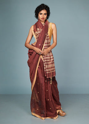 Rust Pure Cotton Saree Without Blouse Piece