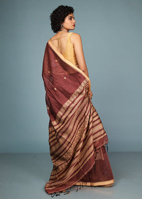 Rust Pure Cotton Saree Without Blouse Piece