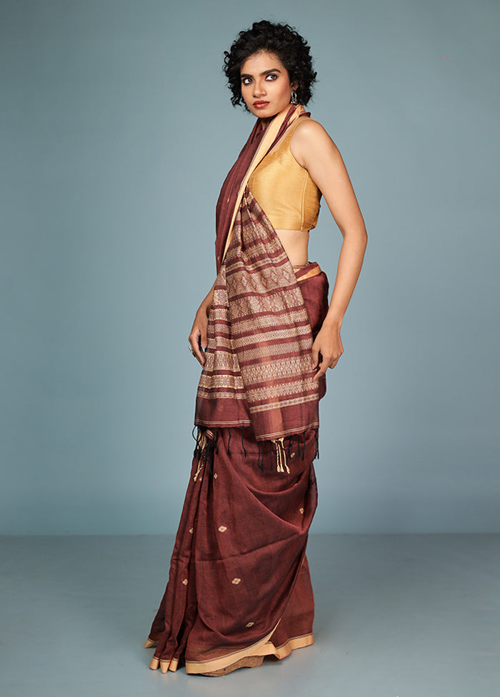 Rust Pure Cotton Saree Without Blouse Piece