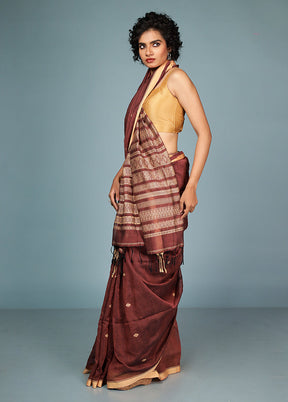 Rust Pure Cotton Saree Without Blouse Piece