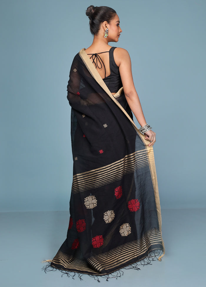 Black Pure Cotton Saree With Blouse Piece
