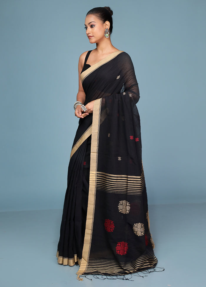 Black Pure Cotton Saree With Blouse Piece