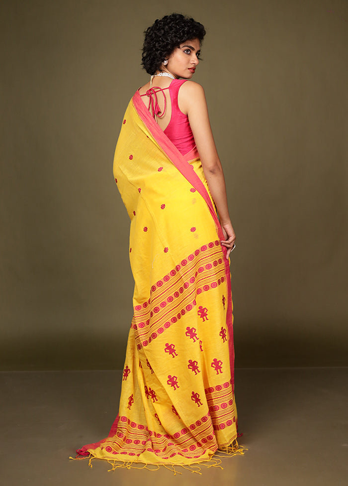 Yellow Pure Cotton Saree With Blouse Piece