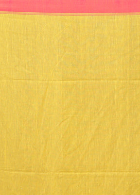 Yellow Pure Cotton Saree Without Blouse Piece