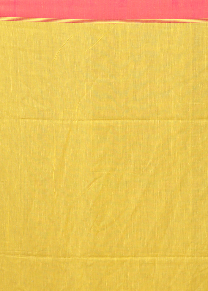 Yellow Pure Cotton Saree Without Blouse Piece