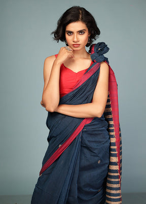 Blue Pure Cotton Saree Without Blouse Piece