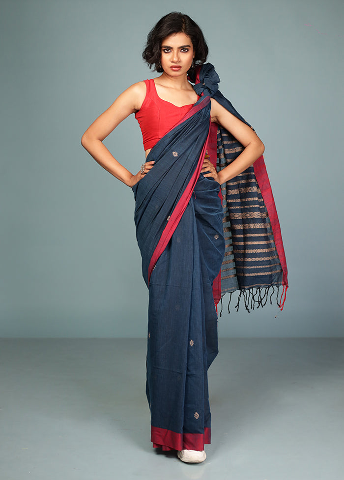 Blue Pure Cotton Saree Without Blouse Piece