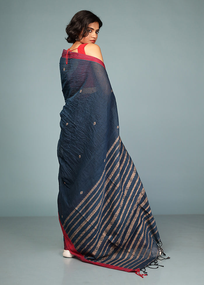 Blue Pure Cotton Saree Without Blouse Piece