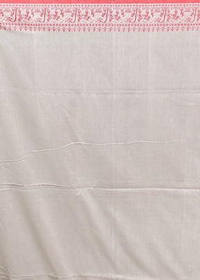 White Pure Cotton Saree With Blouse Piece