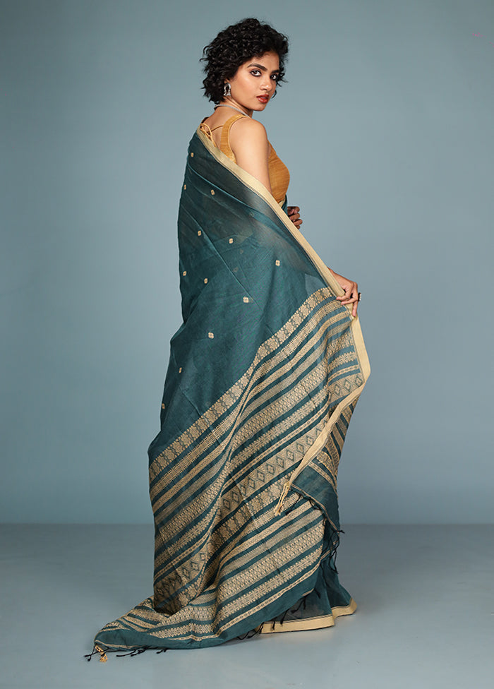 Green Pure Cotton Saree Without Blouse Piece