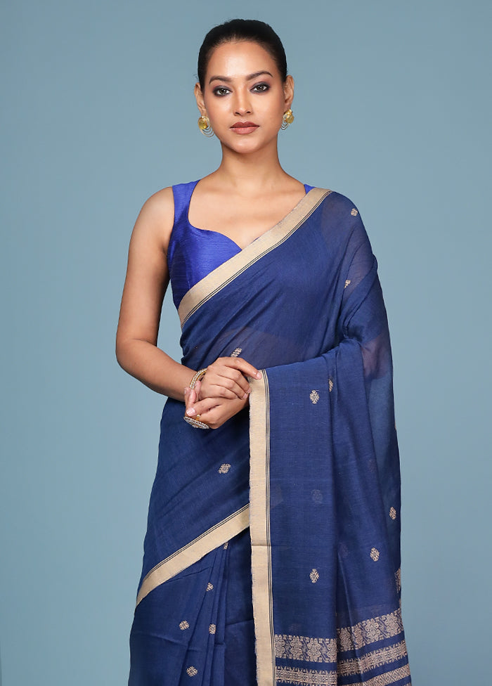 Blue Pure Cotton Saree With Blouse Piece