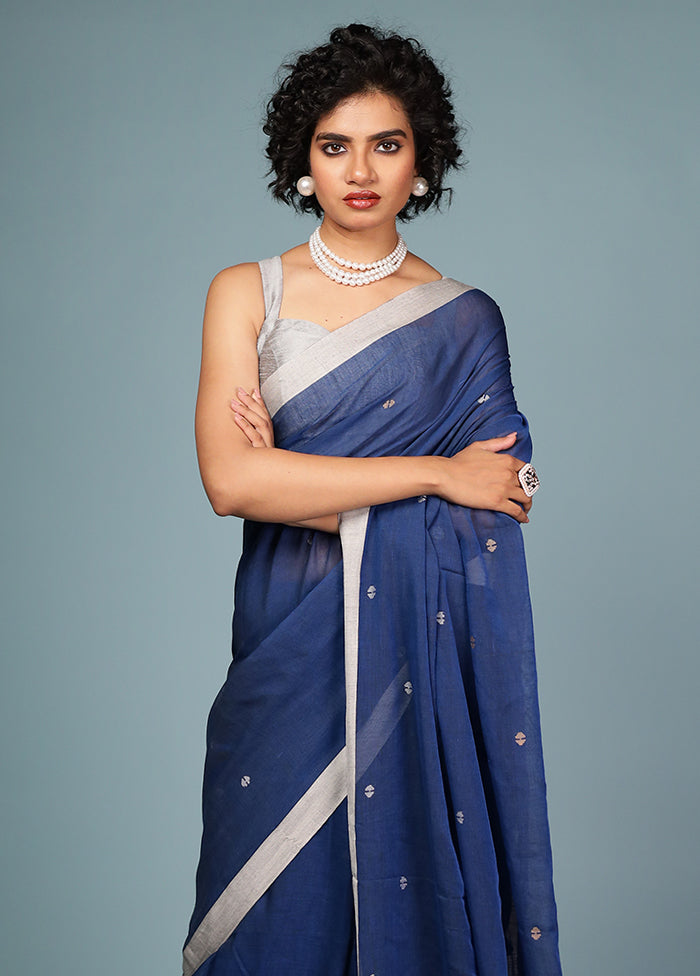 Blue Matka Silk Saree Without Blouse Piece