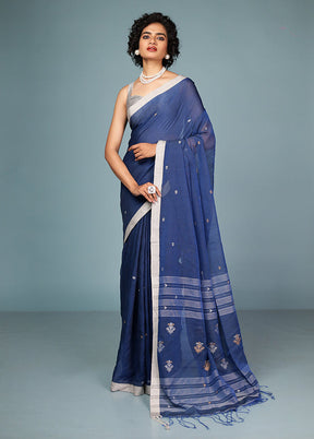 Blue Matka Silk Saree Without Blouse Piece
