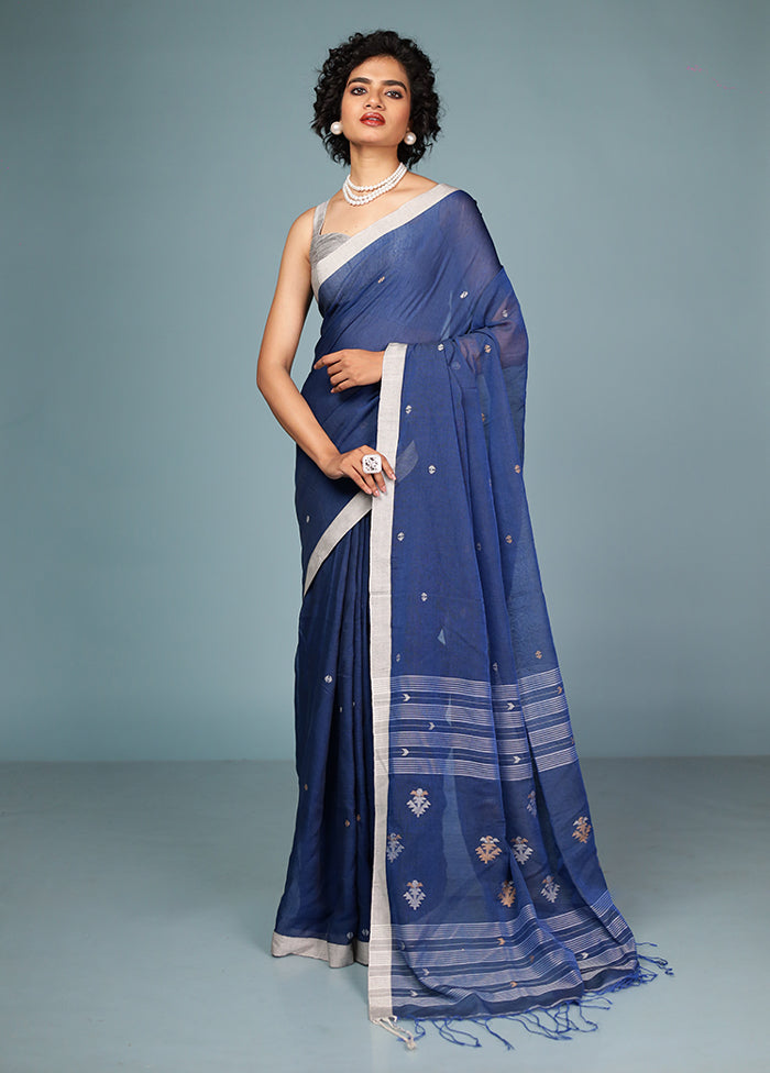 Blue Matka Silk Saree Without Blouse Piece