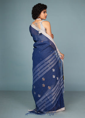 Blue Matka Silk Saree Without Blouse Piece