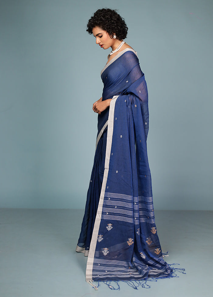 Blue Matka Silk Saree Without Blouse Piece