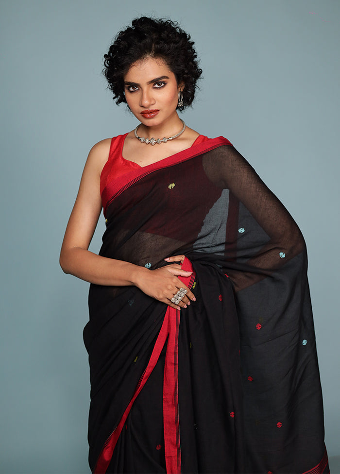 Black Matka Silk Saree With Blouse Piece