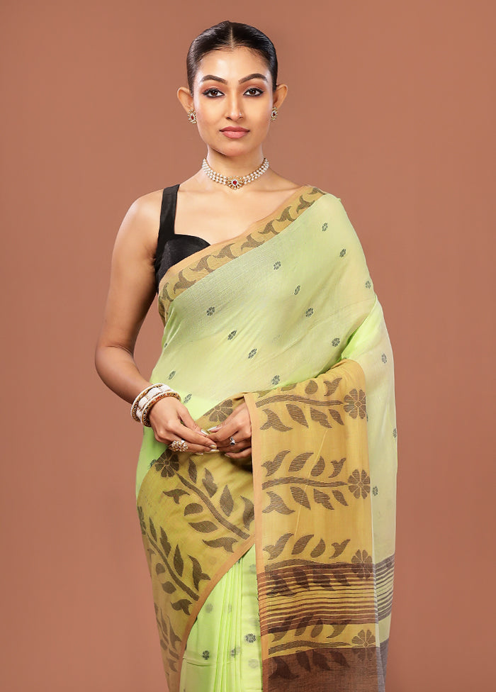 Green Cotton Saree With Blouse Piece
