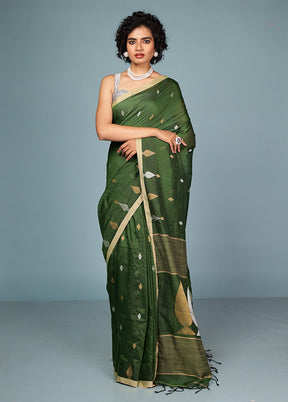 Green Matka Silk Saree With Blouse Piece
