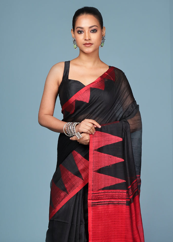 Black Cotton Saree With Blouse Piece