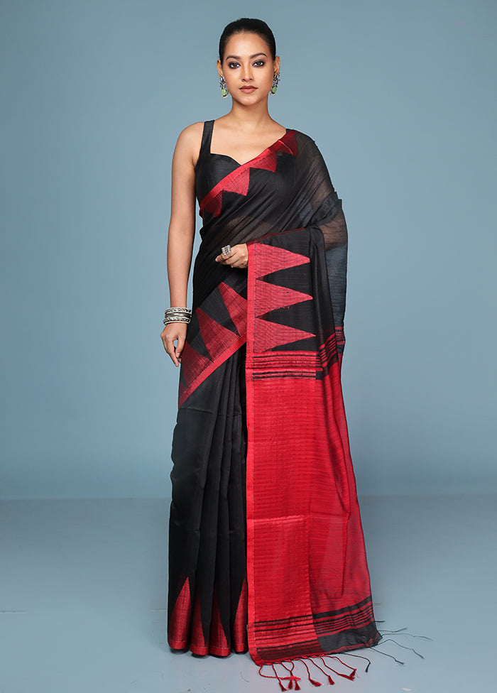 Black Cotton Saree With Blouse Piece