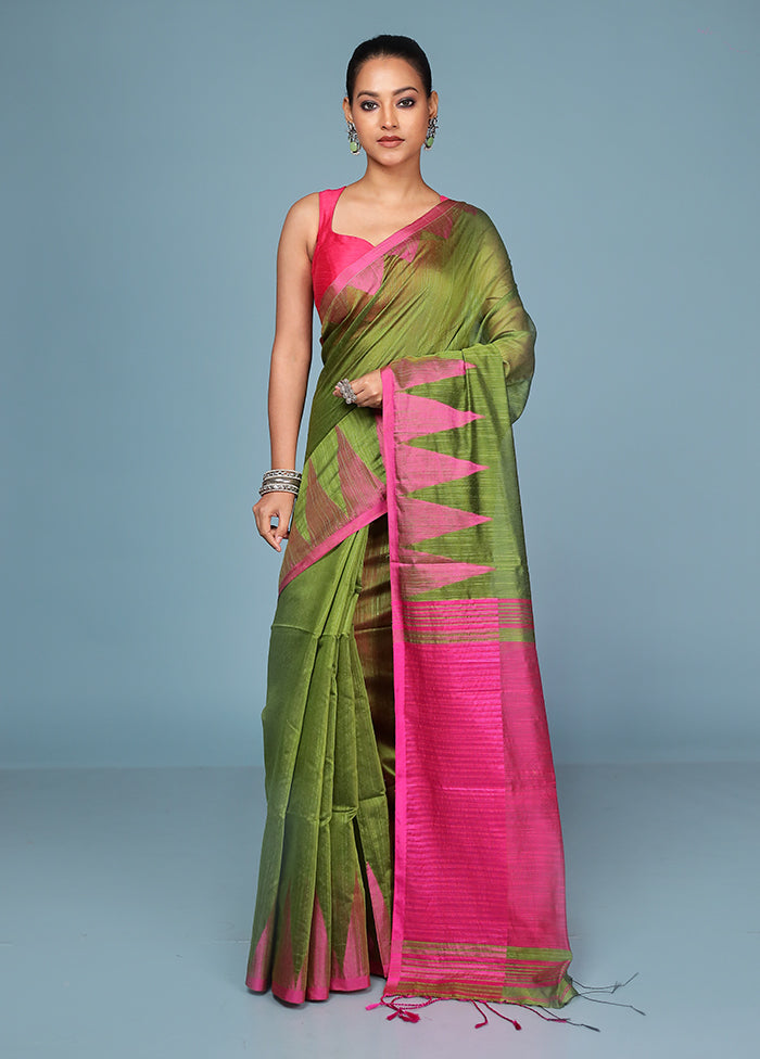 Green Cotton Saree With Blouse Piece