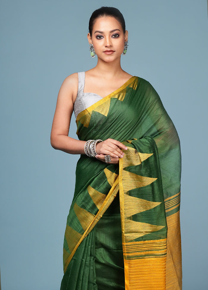 Green Cotton Saree With Blouse Piece