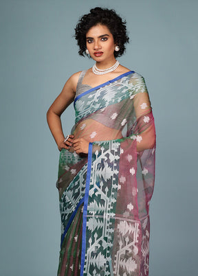 Green Organza Saree Without Blouse Piece