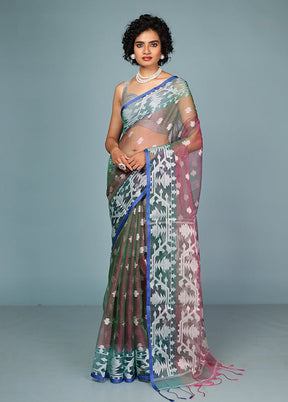 Green Organza Saree Without Blouse Piece