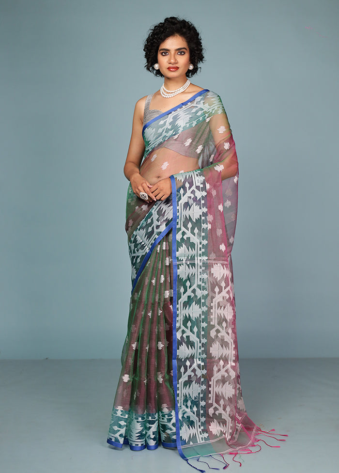 Green Organza Saree Without Blouse Piece