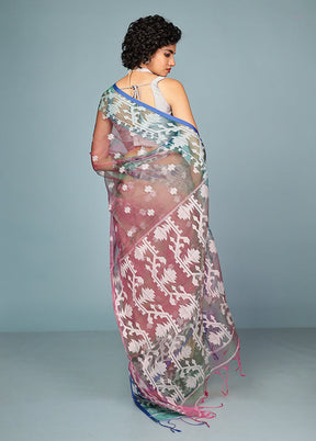 Green Organza Saree Without Blouse Piece