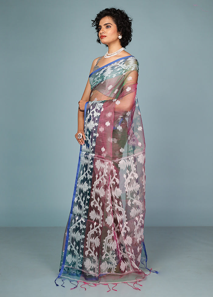 Green Organza Saree Without Blouse Piece