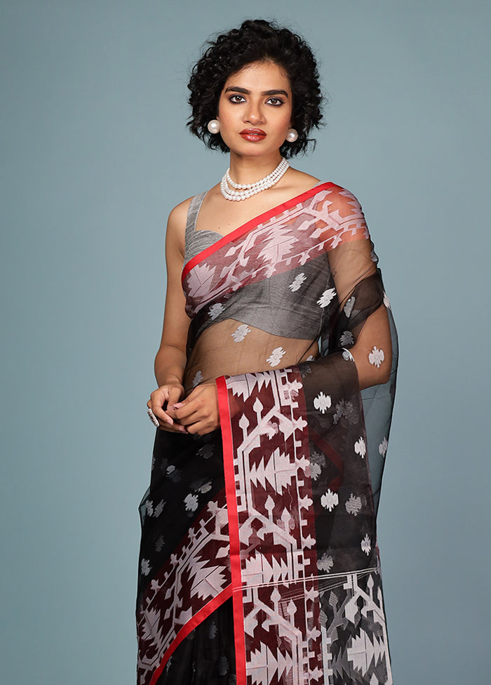 Black Organza Saree Without Blouse Piece