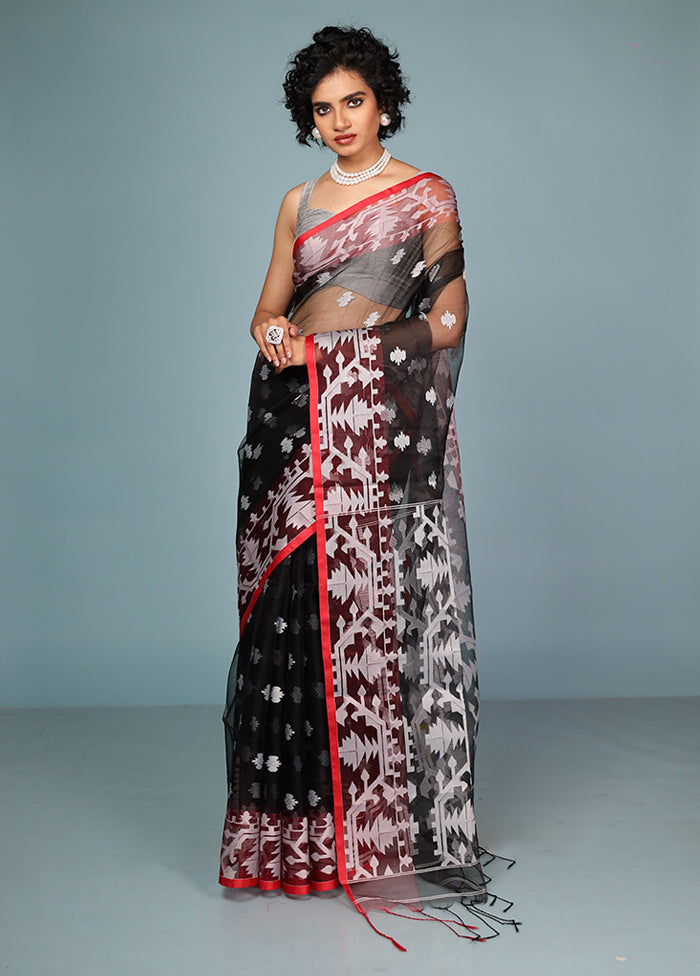 Black Organza Saree Without Blouse Piece