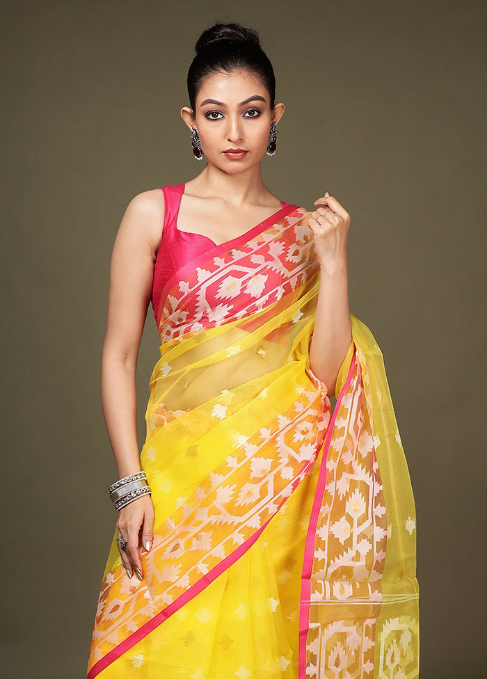 Yellow Organza Saree With Blouse Piece