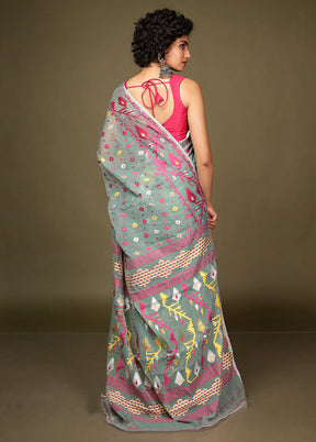 Green Tant Jamdani Saree Without Blouse Piece